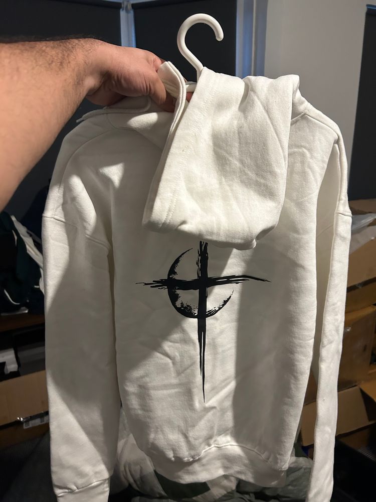 White Hoodie With Black Cross Design