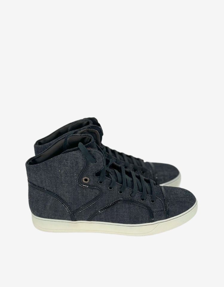 Lanvin Denim Blue Hi Top Sneaker With Patent Leather Details 3