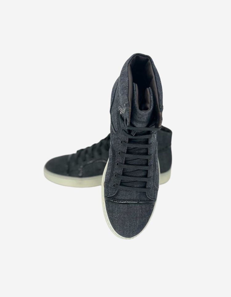 Lanvin Denim Blue Hi Top Sneaker With Patent Leather Details 5