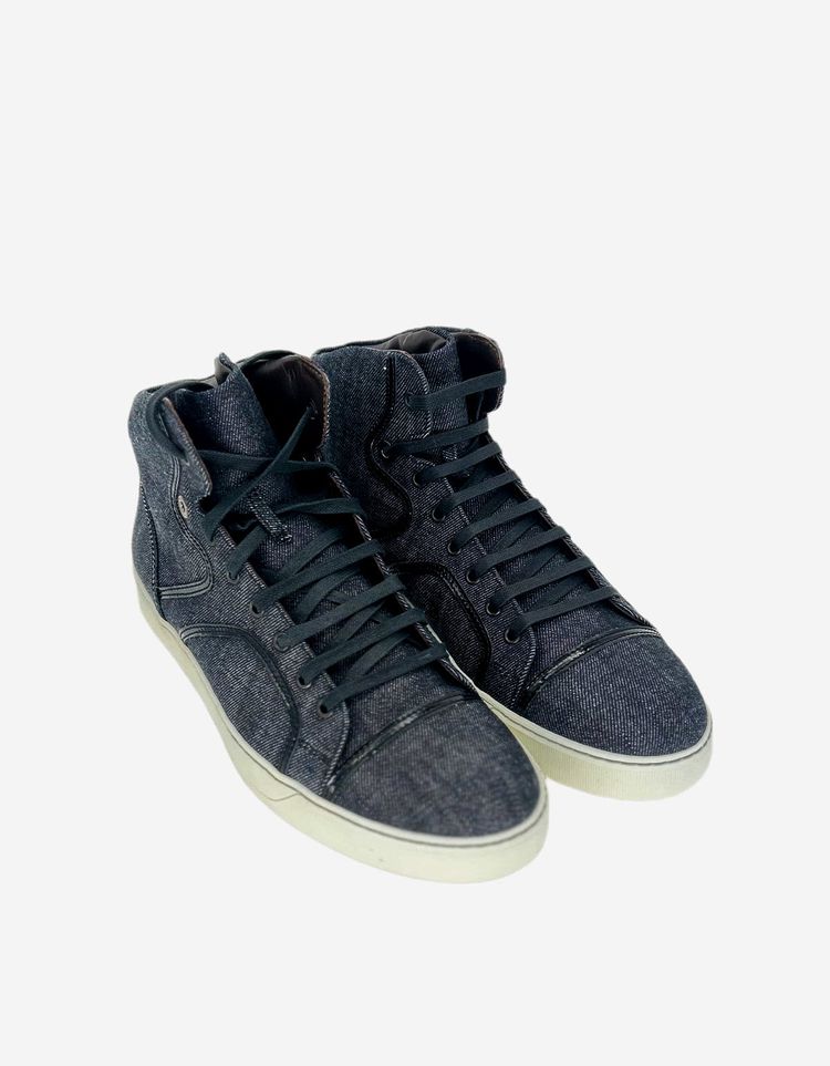 Lanvin Denim Blue Hi Top Sneaker With Patent Leather Details