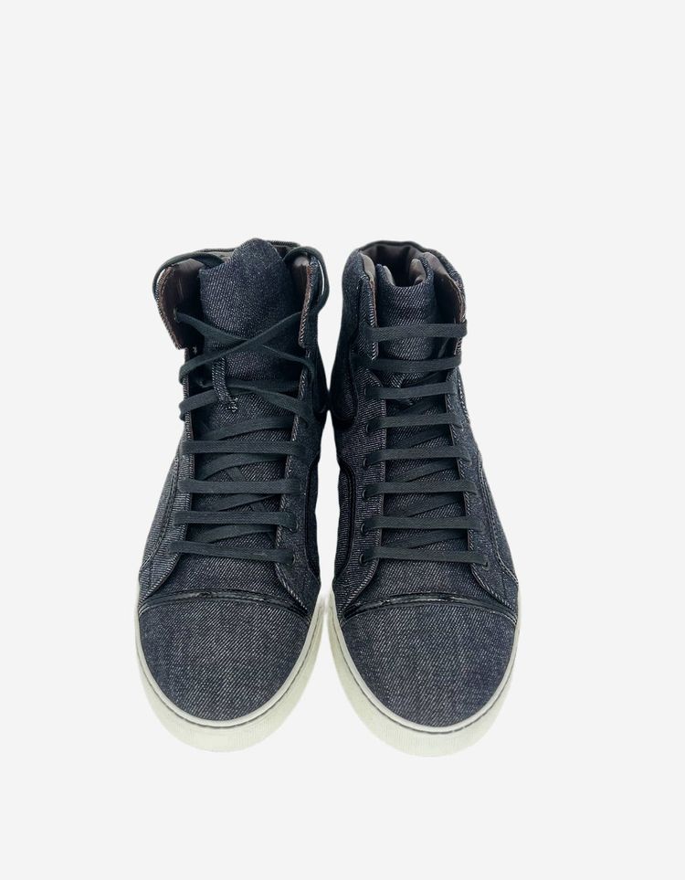 Lanvin Denim Blue Hi Top Sneaker With Patent Leather Details 2