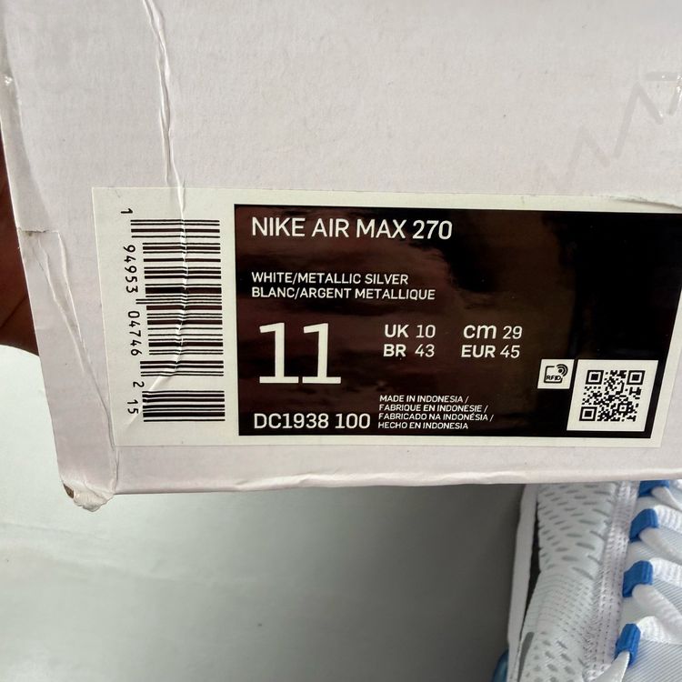 Immagine di Nike Air Max 270 Size UK 10 Laser Blue Light White Mens Trainers DC1938-100 10