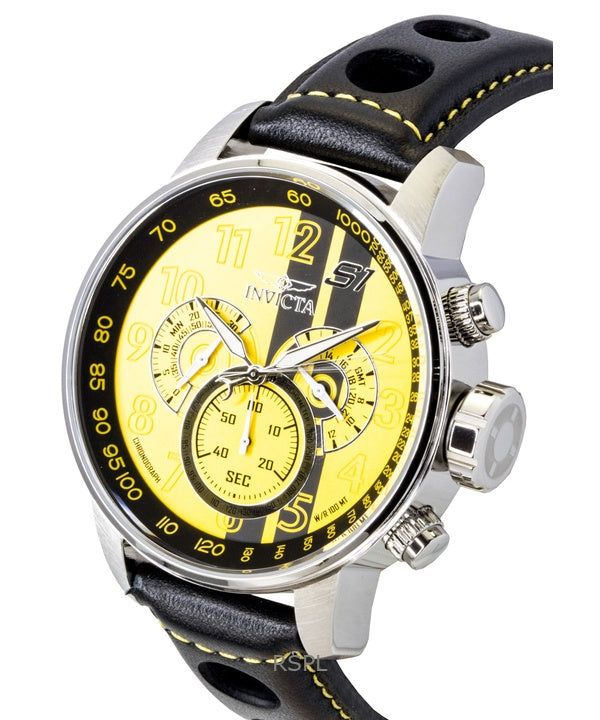 Invicta S1 Rally Chronograph GMT Leather Strap Yellow and Black Dial Quartz 48616 100M Men's Watch 3