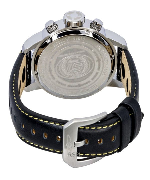 Invicta S1 Rally Chronograph GMT Leather Strap Yellow and Black Dial Quartz 48616 100M Men's Watch 5