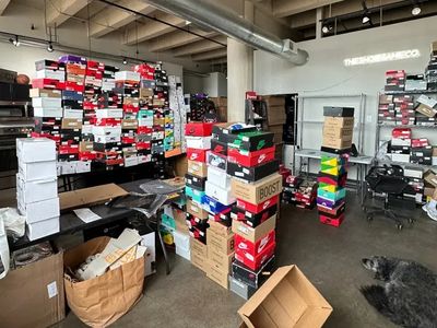 Stack Of Assorted Sneaker Boxeshite givvy