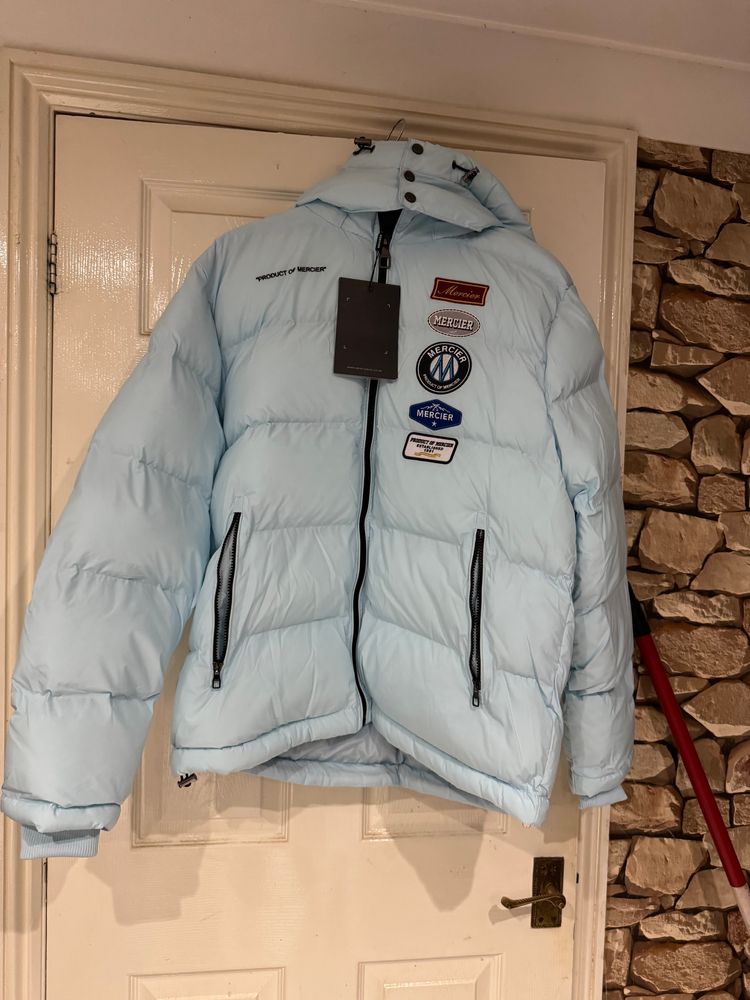 Light Blue Puffer Jacket With Hood