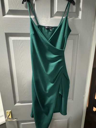Prettylittlething Green Wrap Dress (12)