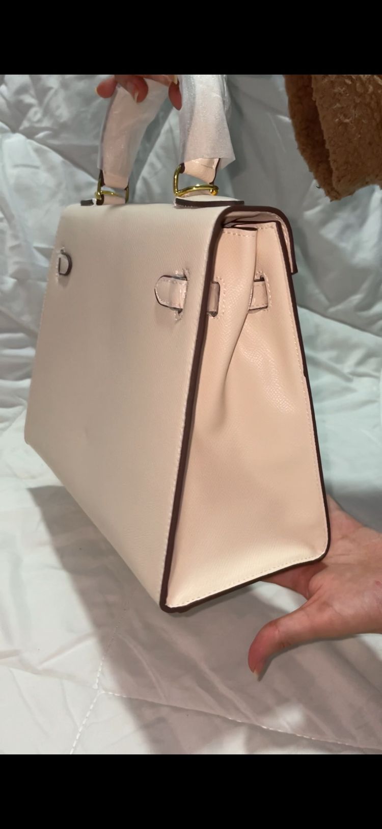 Beige Structured Handbag 4