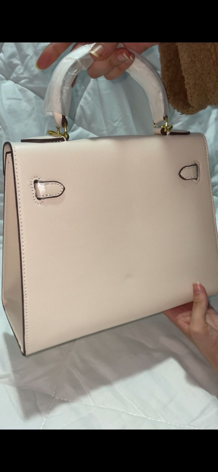 Beige Structured Handbag 5