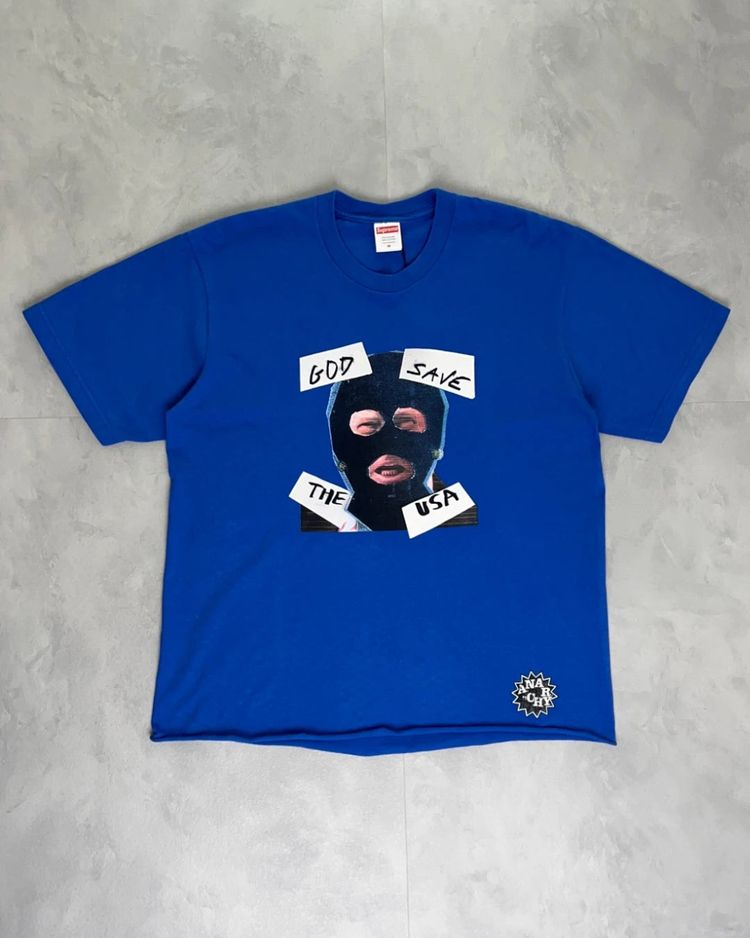 SUPREME God Save The US Blue Cut Up T Shirt - (USED) - M image 1
