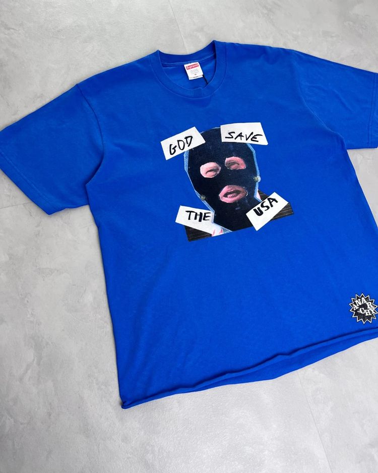SUPREME God Save The US Blue Cut Up T Shirt - (USED) - M image 3