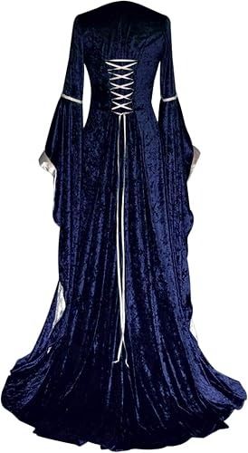 Immagine di Blue And Beige Medieval Style Dress With Lace-Up Front And Back 3