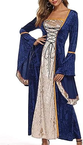 Immagine di Blue And Beige Medieval Style Dress With Lace-Up Front And Back 2