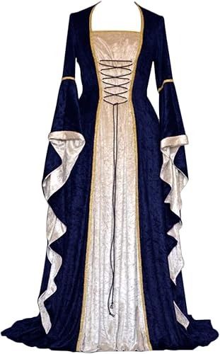 Blue And Beige Medieval Style Dress With Lace-Up Front And Back imagen 1