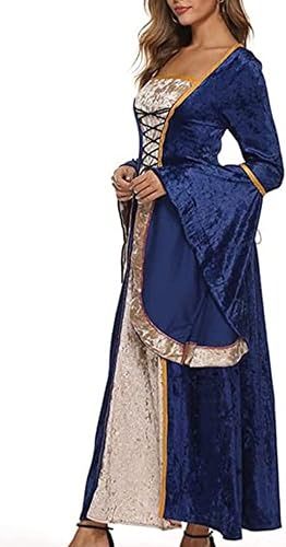 Immagine di Blue And Beige Medieval Style Dress With Lace-Up Front And Back 4