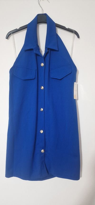 Blue Sleeveless Button-Up Dress
