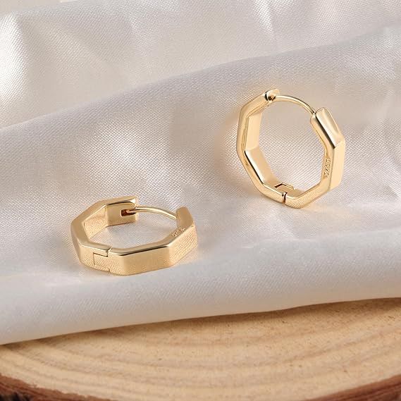 Gold Hexagonal Hoop Earrings 4
