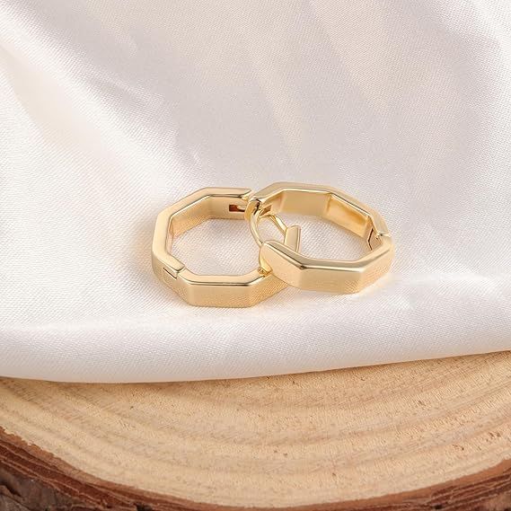 Gold Hexagonal Hoop Earrings 5