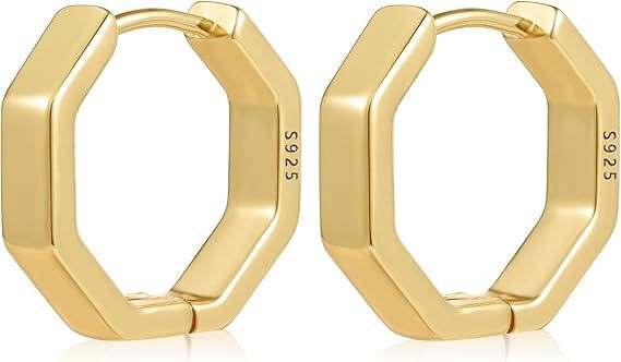 Gold Hexagonal Hoop Earrings