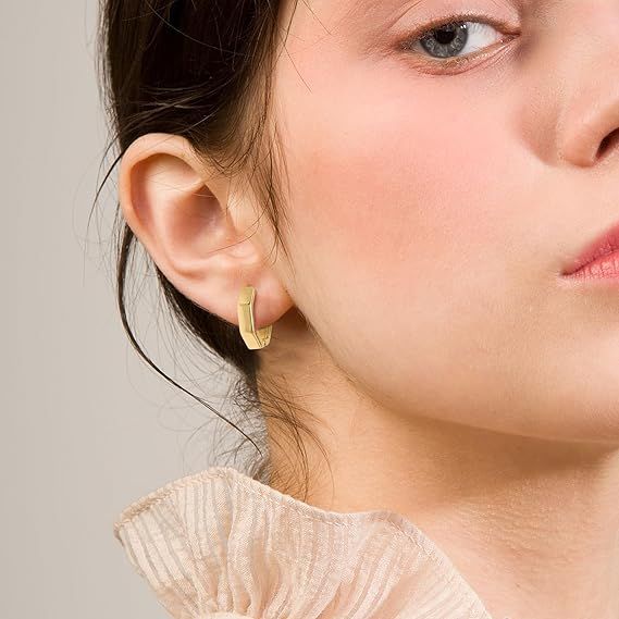 Gold Hexagonal Hoop Earrings 2