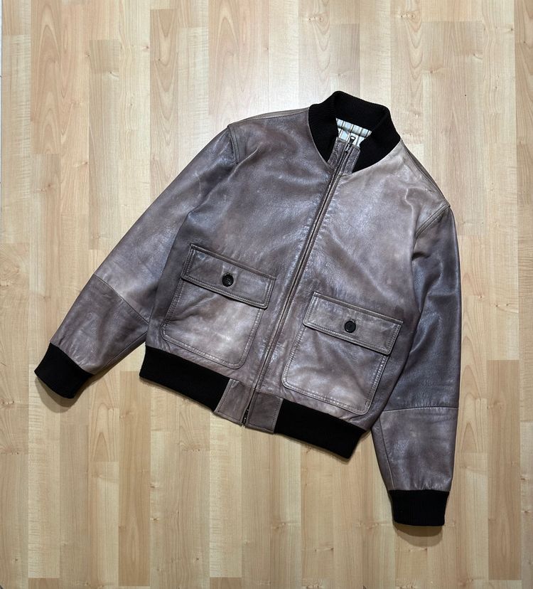 Brown Leather Bomber Jacket