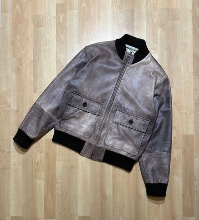 Brown Leather Bomber Jacket