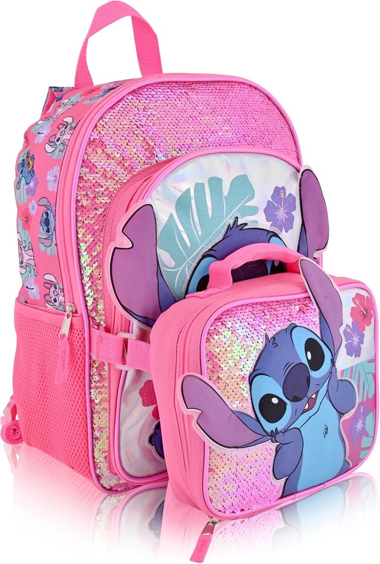 Pink Backpack With Lunchbox Featuring Stitch Character