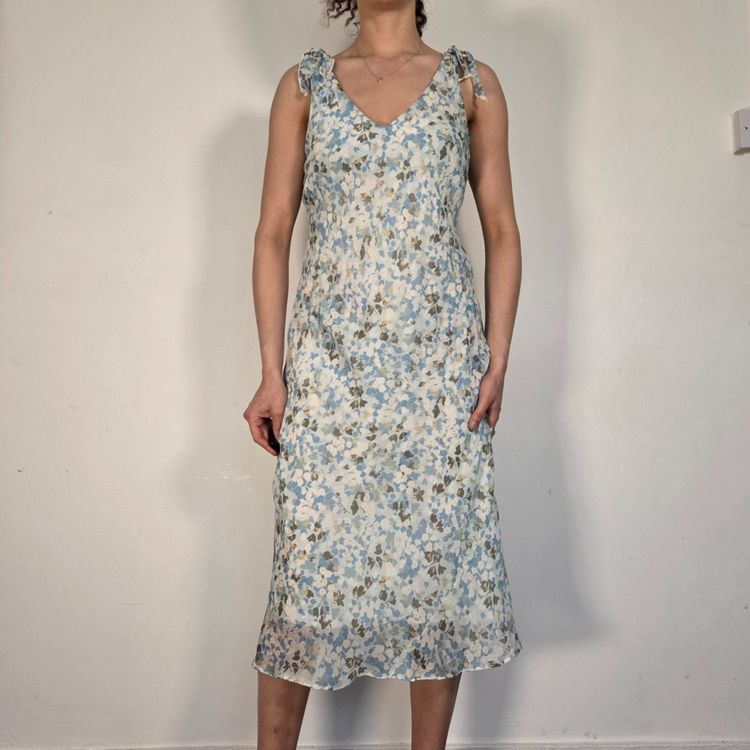 Pale blue ditsy Floral Midi Dress