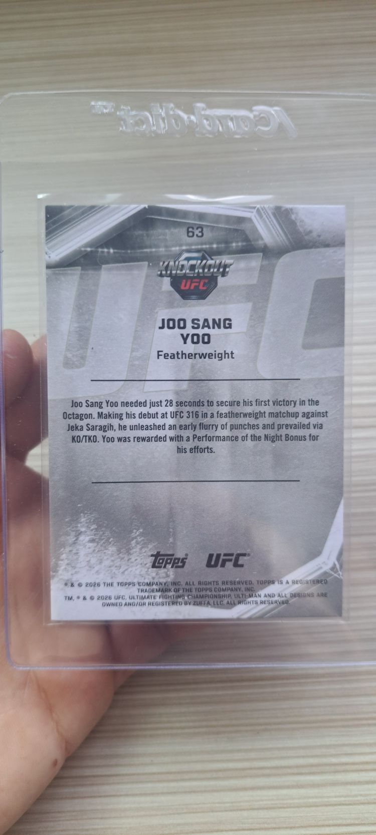 Ufc Knockout Trading Card Joo Sang Yoo obraz 3