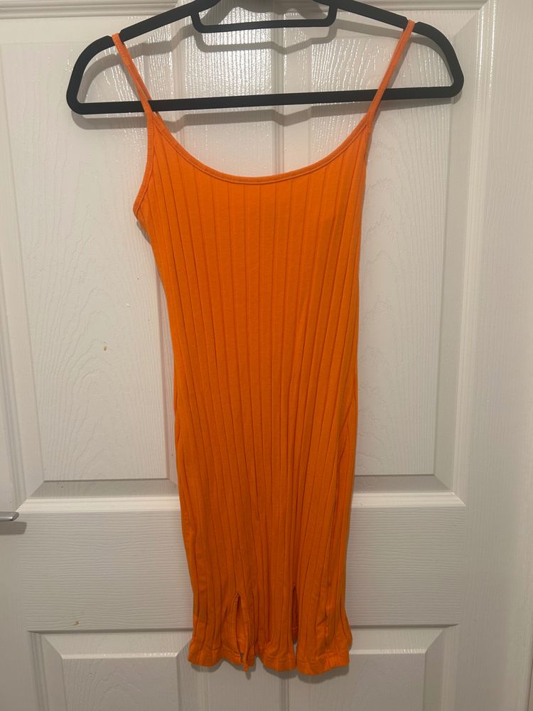 SHEIN Orange Ribbed Sleeveless Dress product image