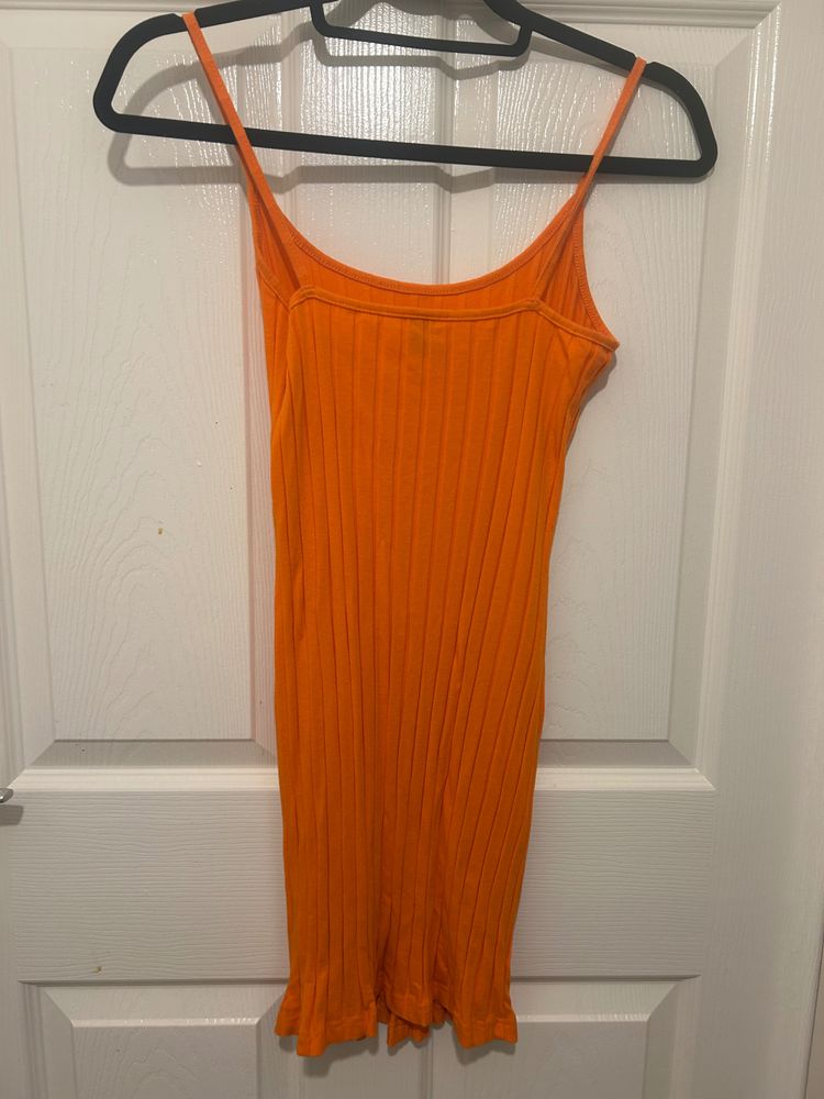 Immagine di Orange Ribbed Sleeveless Dress 2
