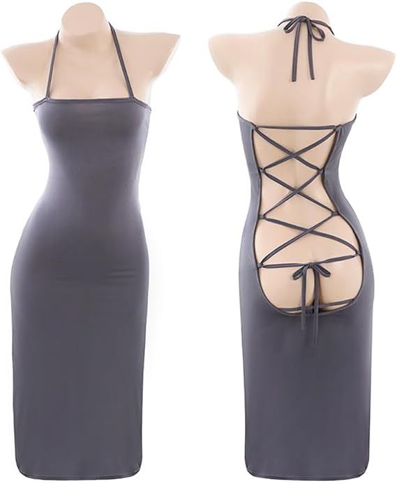 Grey Halter Neck Midi Dress obraz 2