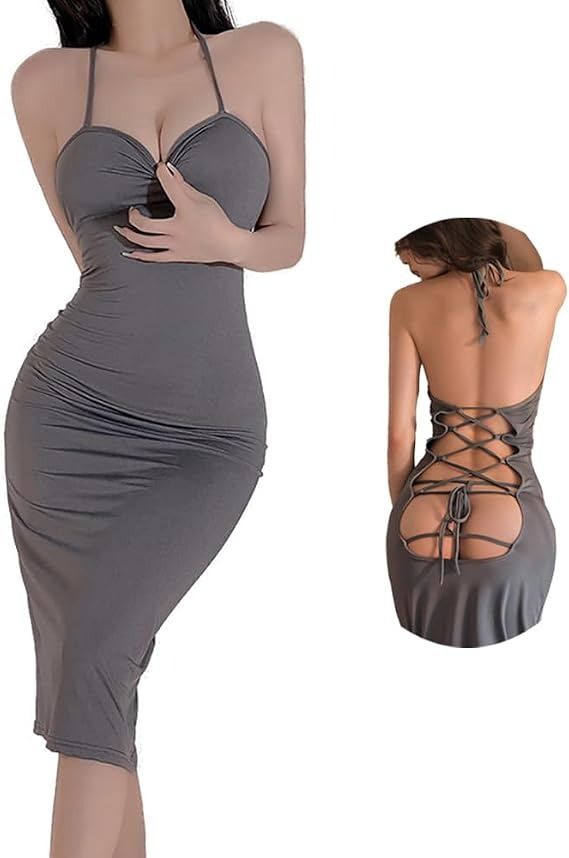 Grey Halter Neck Midi Dress obraz 1