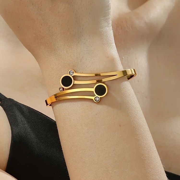 Gold-Tone Bracelet With Black And Clear Stone Accents image 4