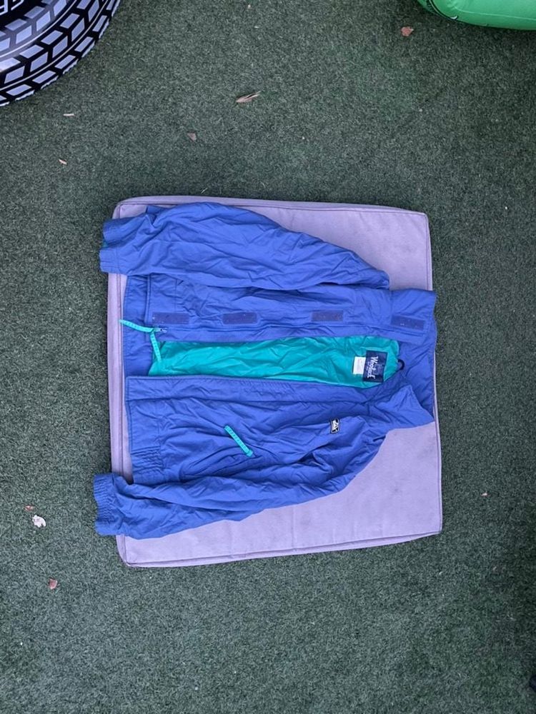Woodchuck Blue & Green Lightweight Windbreaker Jacket Small 1