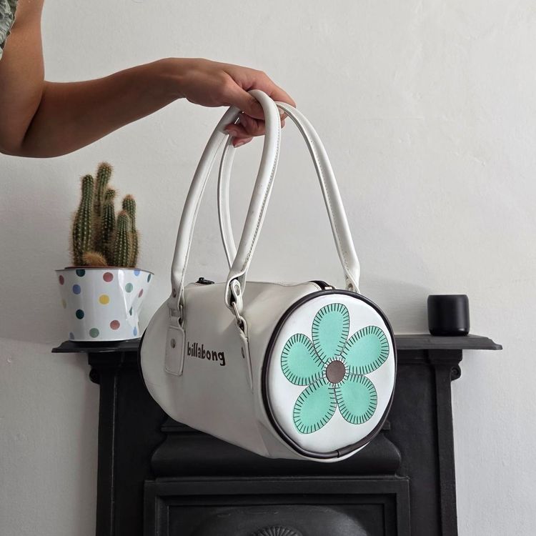y2k Billabong white barrel handbag with flower design