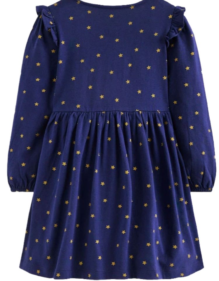 Mini Boden Girls Embroidered Ruffle Applique Jersey Dress In Navy image 2