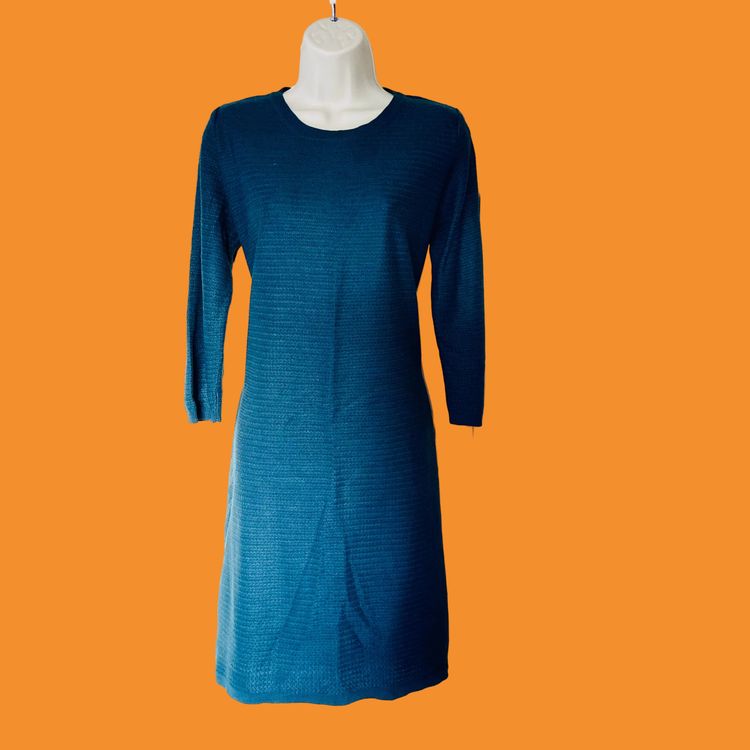 Fat Face | Teal Blue | Simone Textured Knit Skater Jumper Dress | 3/4 sleeve | Size 14 image 1