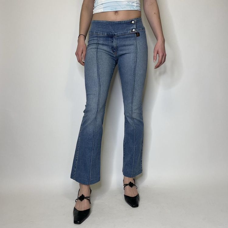 90s 00s low rise stretchy denim jeans with crossed waistband  image 1