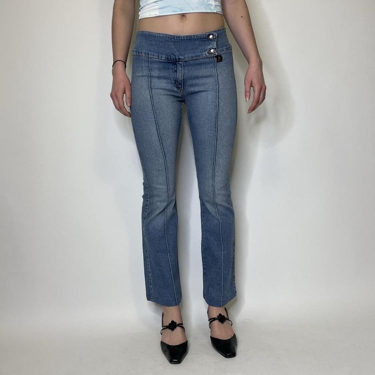 90s 00s low rise stretchy denim jeans with crossed waistband