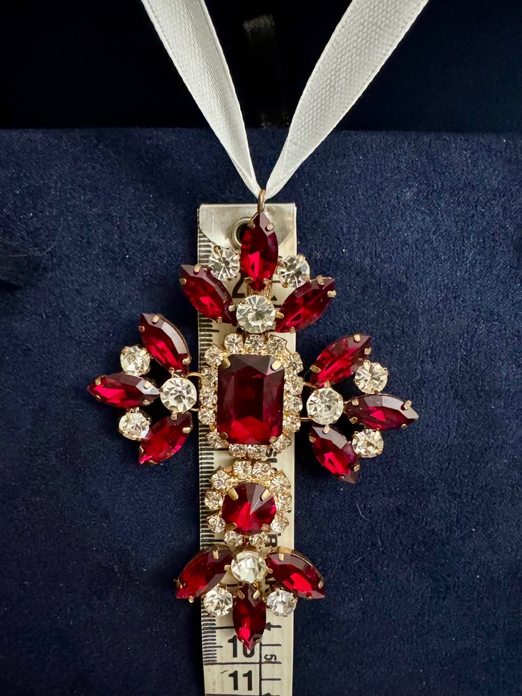 Red And Clear Rhinestone Cross Pendant image 2