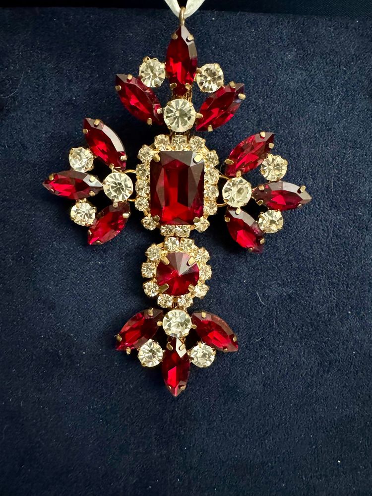 Red And Clear Rhinestone Cross Pendant