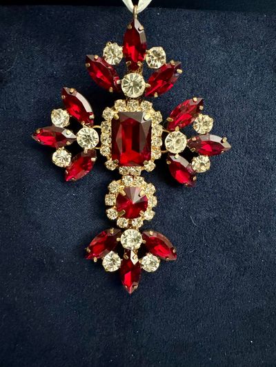 Red And Clear Rhinestone Cross Pendant