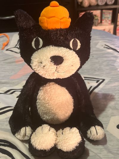 Jellycat Black And White Plush Cat With Orange Hat