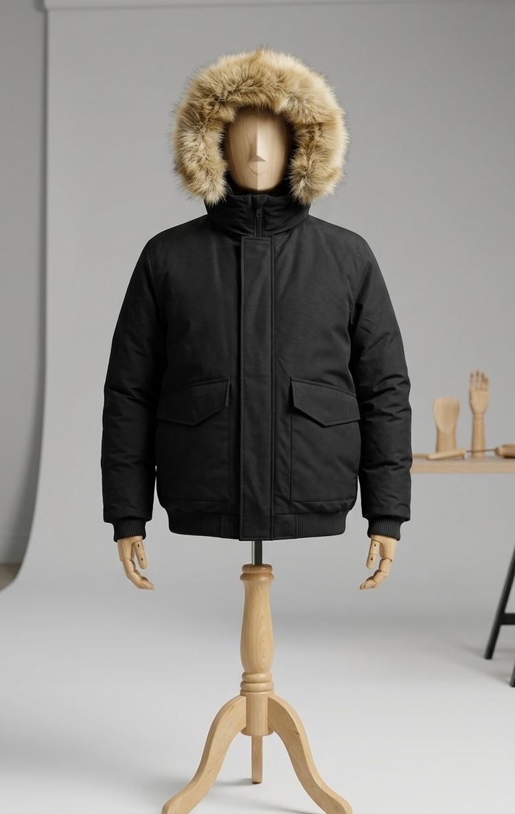 French connections Black Winter Jacket With Fur Hood