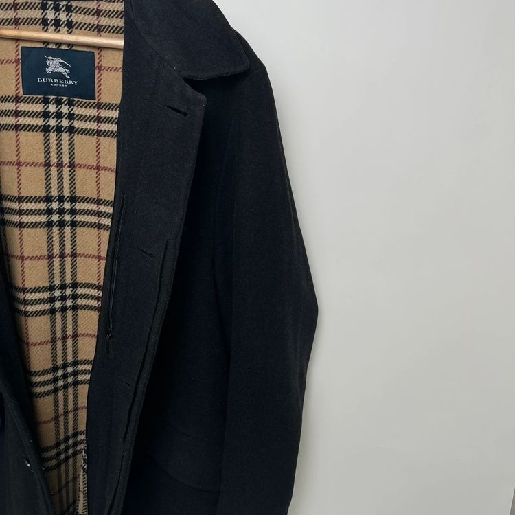 Burberry Vintage Black Wool Nova Check Lined Car Coat Jacket image 8