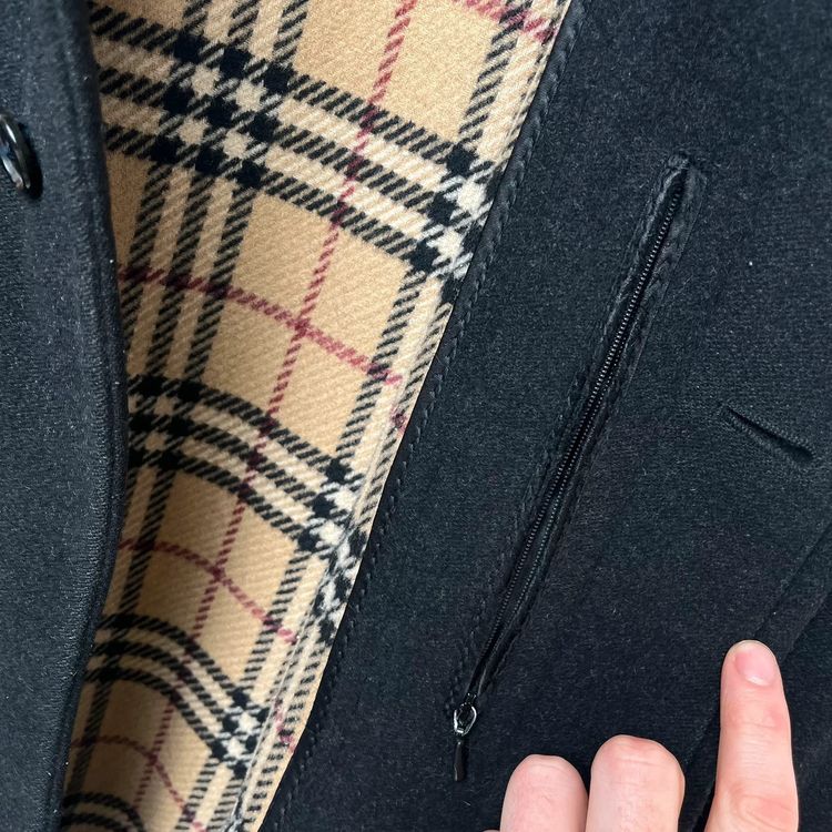 Burberry Vintage Black Wool Nova Check Lined Car Coat Jacket image 10