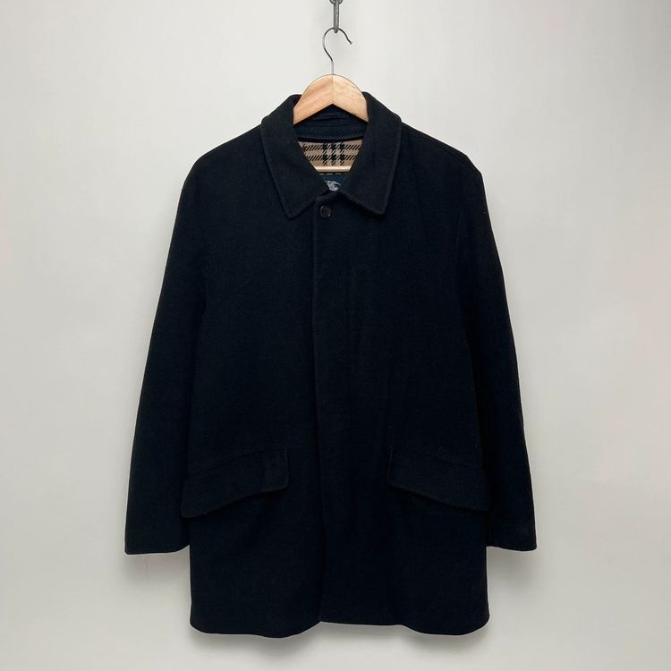 Burberry Vintage Black Wool Nova Check Lined Car Coat Jacket image 3