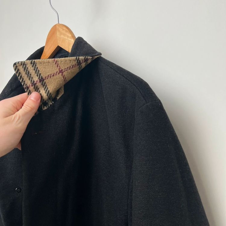 Burberry Vintage Black Wool Nova Check Lined Car Coat Jacket image 9