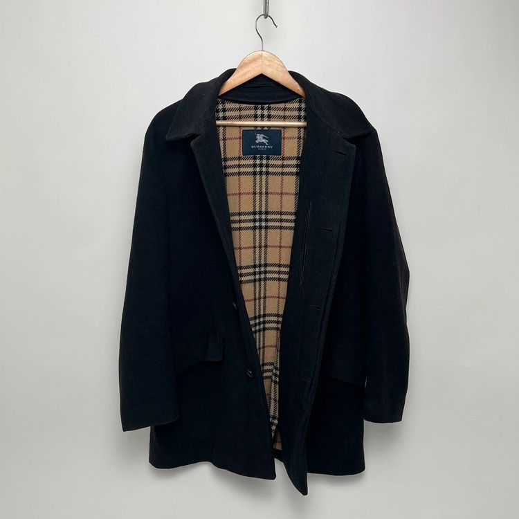 Burberry Vintage Black Wool Nova Check Lined Car Coat Jacket imagen 1